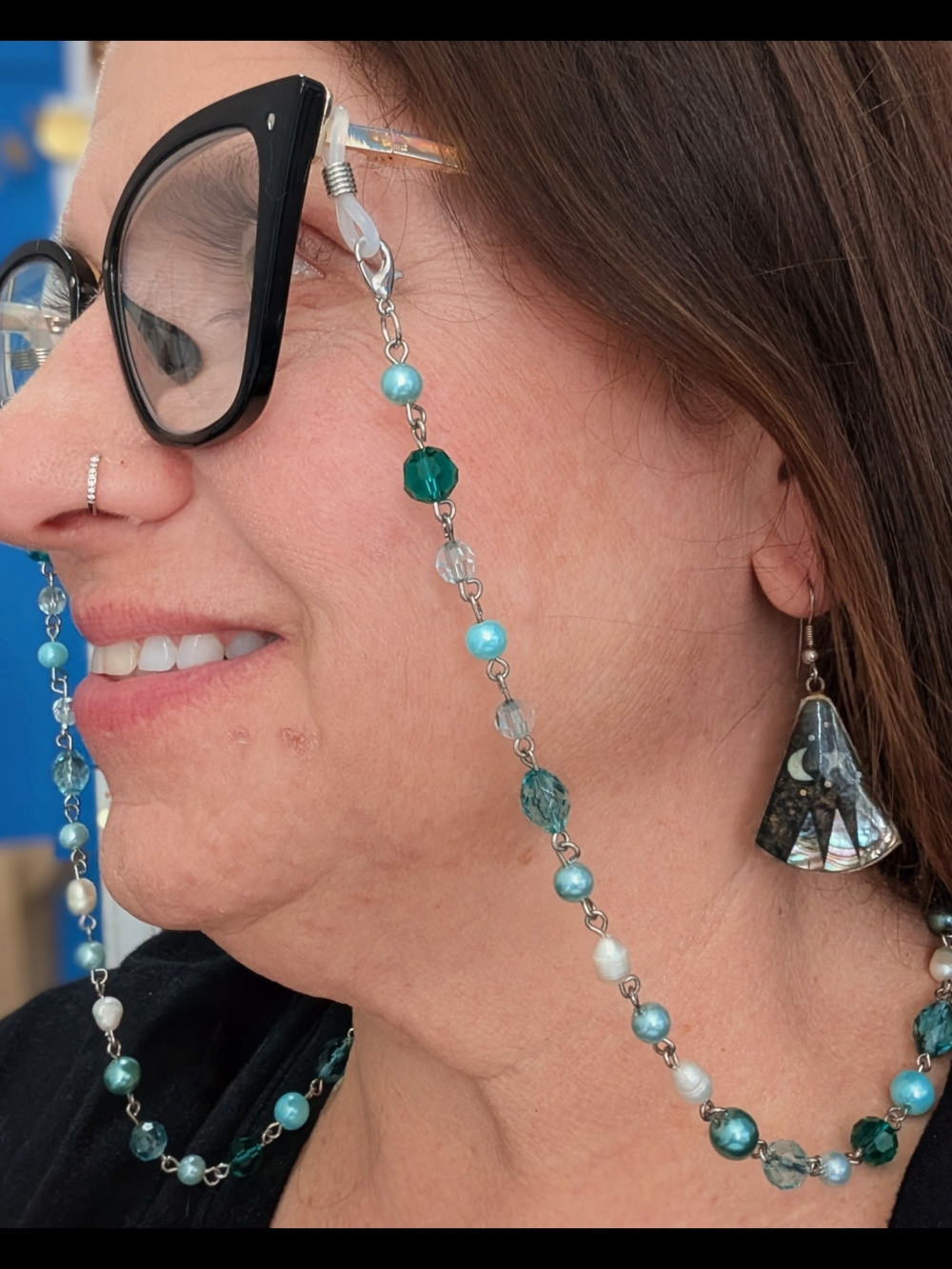 Handcrafted Teal Beaded Eyeglass Chain